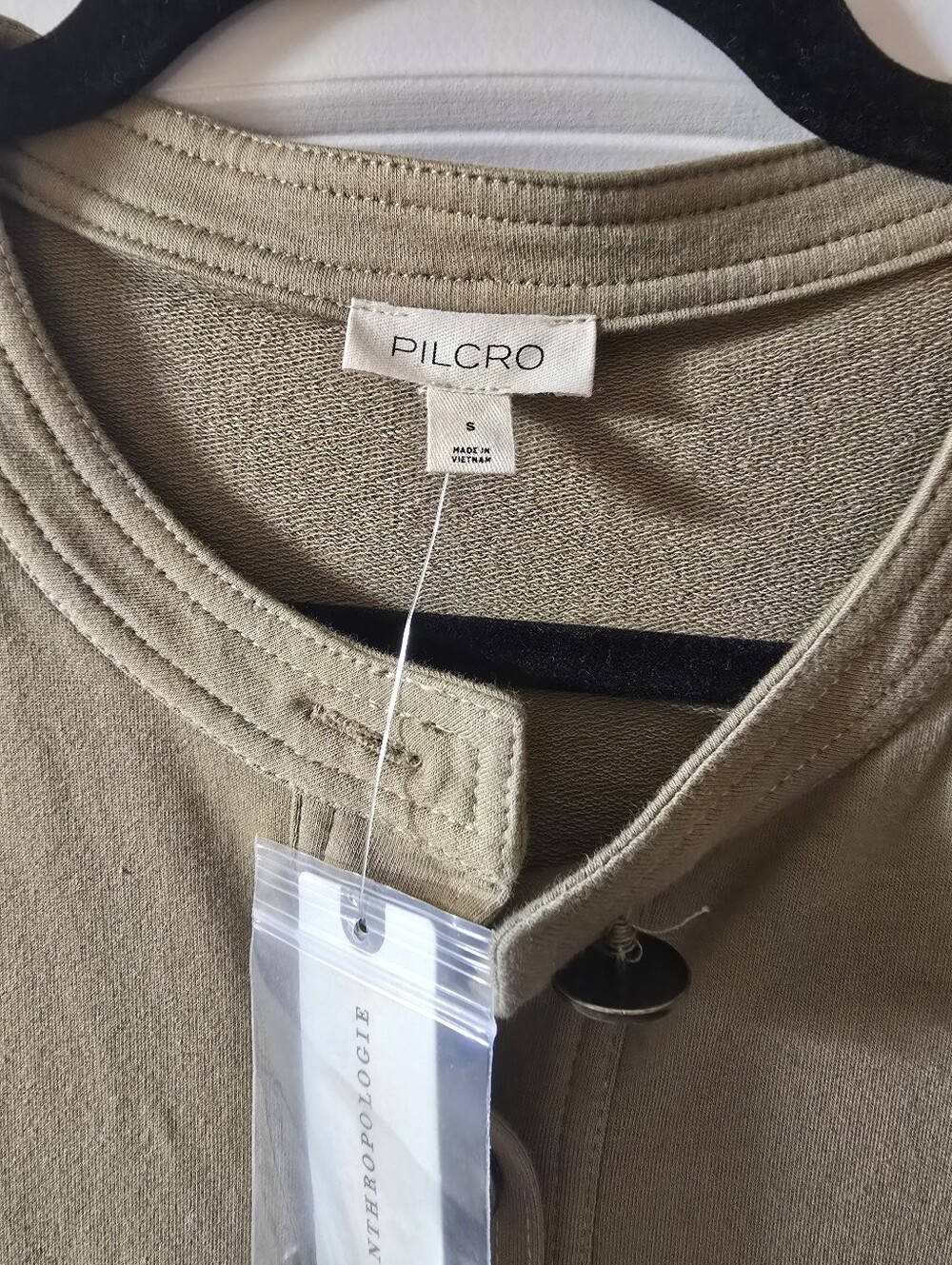Pilcro Taupe Utility Pullover with Light Blue Striped Sleeves - Picture 3 of 3